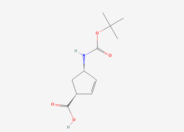 (1R,4S)-N-叔丁氧羰基-1-氨基环戊-2-烯-4-甲酸 结构式