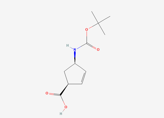 (-)-(1S,4R)-N-叔丁氧羰基-4-氨基环戊-2-烯-1-甲酸 结构式
